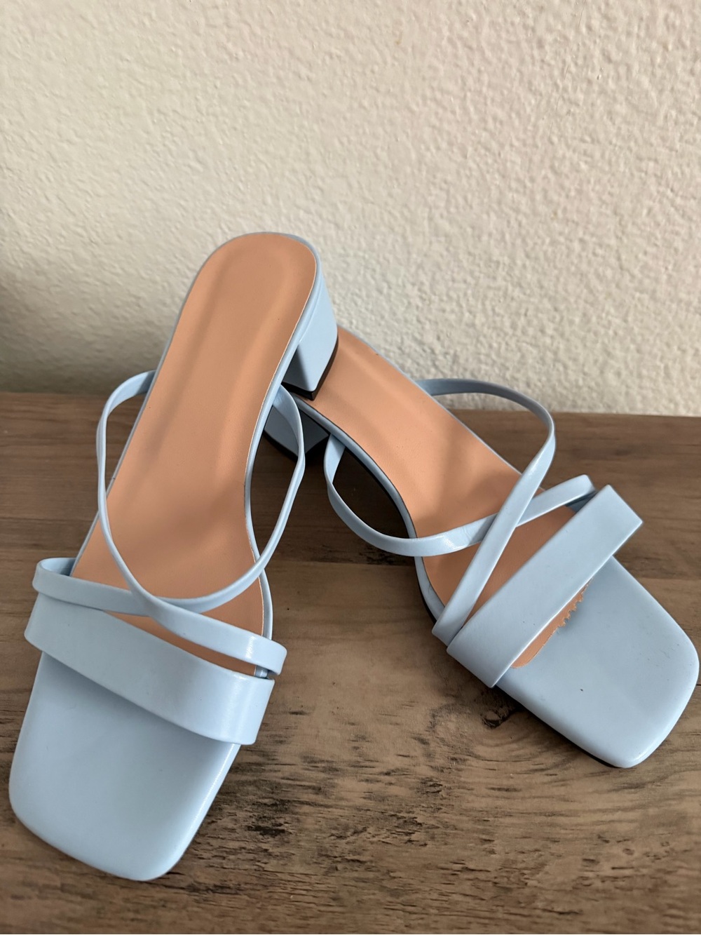 Light Blue Strappy Block Heel Sandals - Women